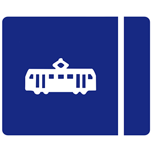 Tram lane on left