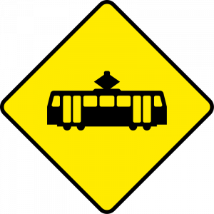 Tram lane crossing ahead
