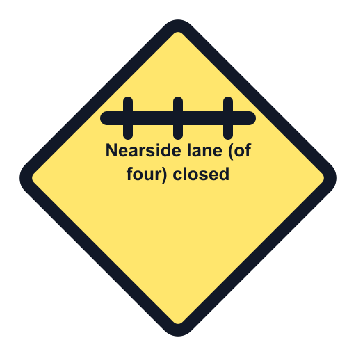 Nearside lane (of four) closed